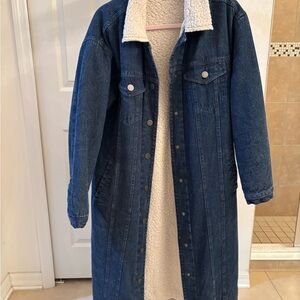 Denim Sherpa-Lined Long Coat